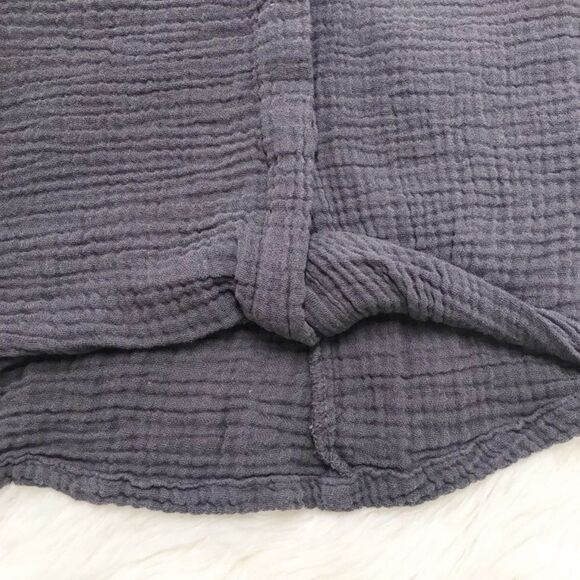 MONROW Relaxed Cotton Gauze Button Down Shirt Twist Front Gray Size Large - Picture 5 of 11